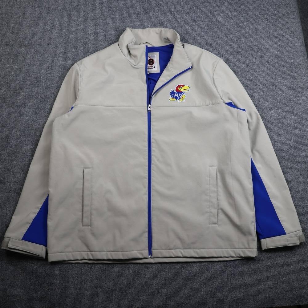Kansas Jayhawks Jacket Mens 2XL Gray NCAA College Full Zip Softshell Embroidered